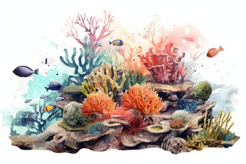 Fototapeta na wymiar Coral Reef view watercolor art style