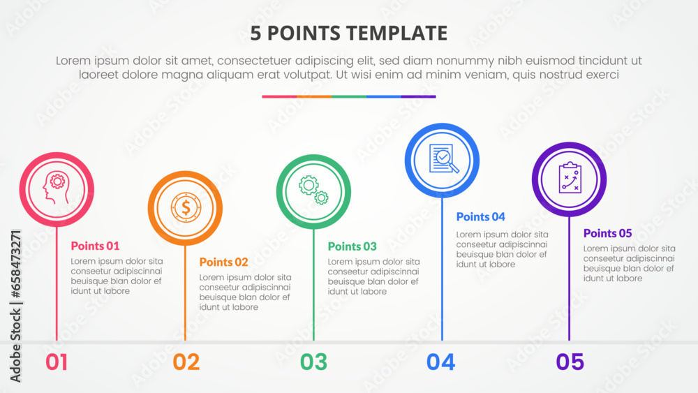 Aufkleber 5 points stage template infographic concept for slide presentation with big circle outline unbalance
