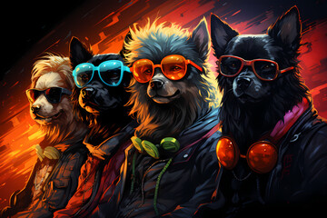 Dogs wearing sunglasses.