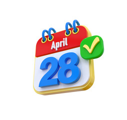 Obraz na płótnie Canvas 28th April Calendar 3d icon