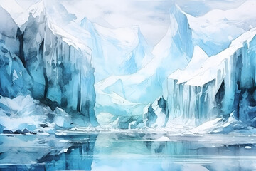 Glacier View Watercolor Art Style