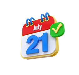 21th July Calendar 3d icon