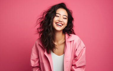 Fototapeta premium happy fashion smiling girl with bright clothing in solid light background