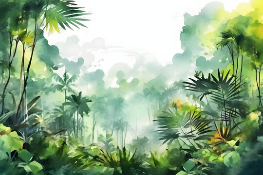 Rainforest View Watercolor Art Style