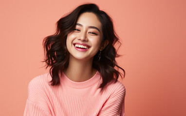 Fototapeta premium happy fashion smiling girl with bright clothing in solid light background