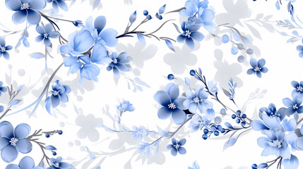 blue floral pattern in white and blue - obrazy, fototapety, plakaty