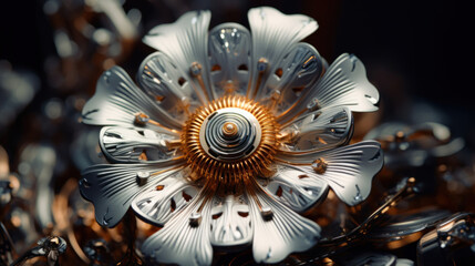 Silver and gold metal mechanical flower
