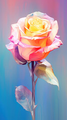 Multi-colored paint illustration of a beautiful pink rose
