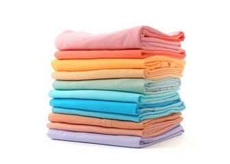 Stack of pale colorful t-shirt isolated on white background