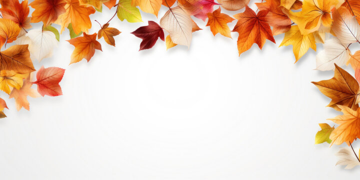 White background, Frame with many autumn leaves. Image to announce that there is an event, copy space.
