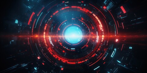 Obraz premium Abstract cyberpunk composition from neon circles of quantum device alternative to energy extraction. AI Generation 