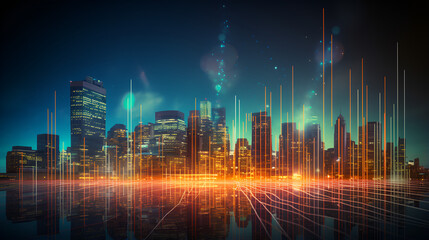 Fototapeta na wymiar Futuristic Smart City with 3D Data Connections Big Data Technology Concept in Abstract Design Connected Smart City with Gradient Lines and Dots 3D Render of Data-Driven Smart City Digital Technology 