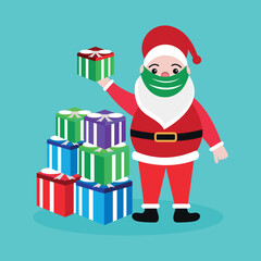 Santa Claus in a protective face mask with gifts