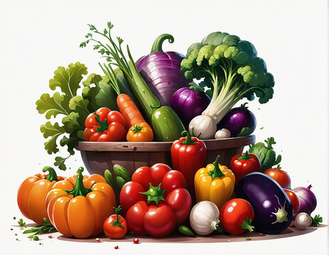 Beautiful basket with vegetables 3D render