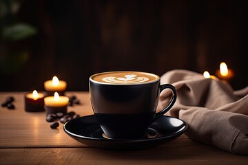 Morning perk. Aromatic espresso in vintage setting. Savoring fresh on rustic morning. Cup of steamy cappuccino on cozy wooden table. Art of coffee. Retro ambiance
