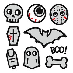 Halloween hand drawn doodle set.