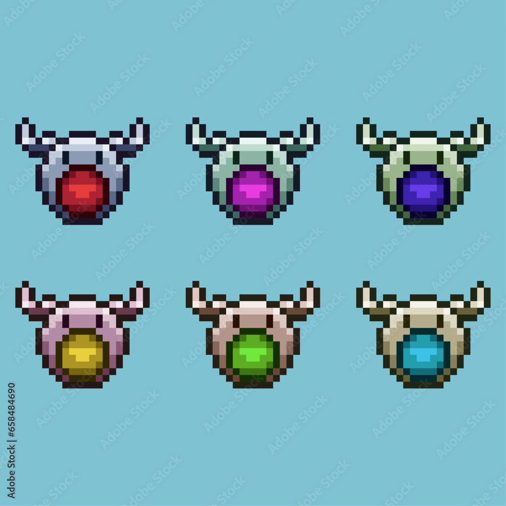 Poster pixel art sets of character face animal with variation color item asset. simple bits of animal head 