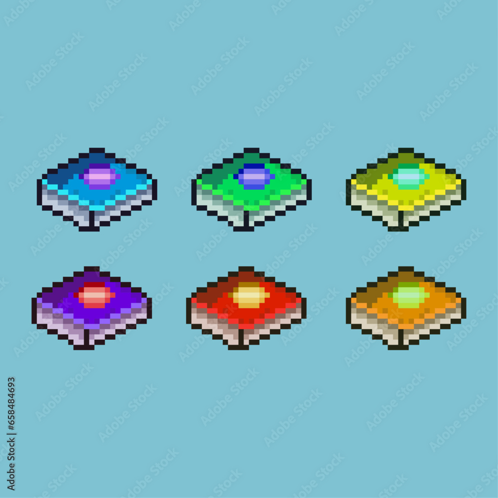 Poster pixel art sets of book with variation color item asset. simple bits of book on pixelated style. 8bit