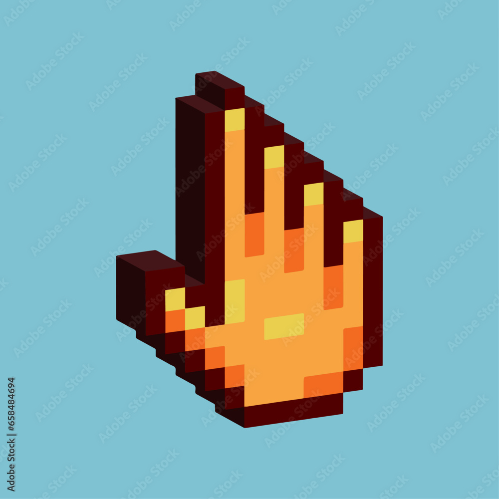 Leinwandbilder isometric pixel art 3d of hand cursor pointer for items asset. pointer cursor on pixelated style.8bi