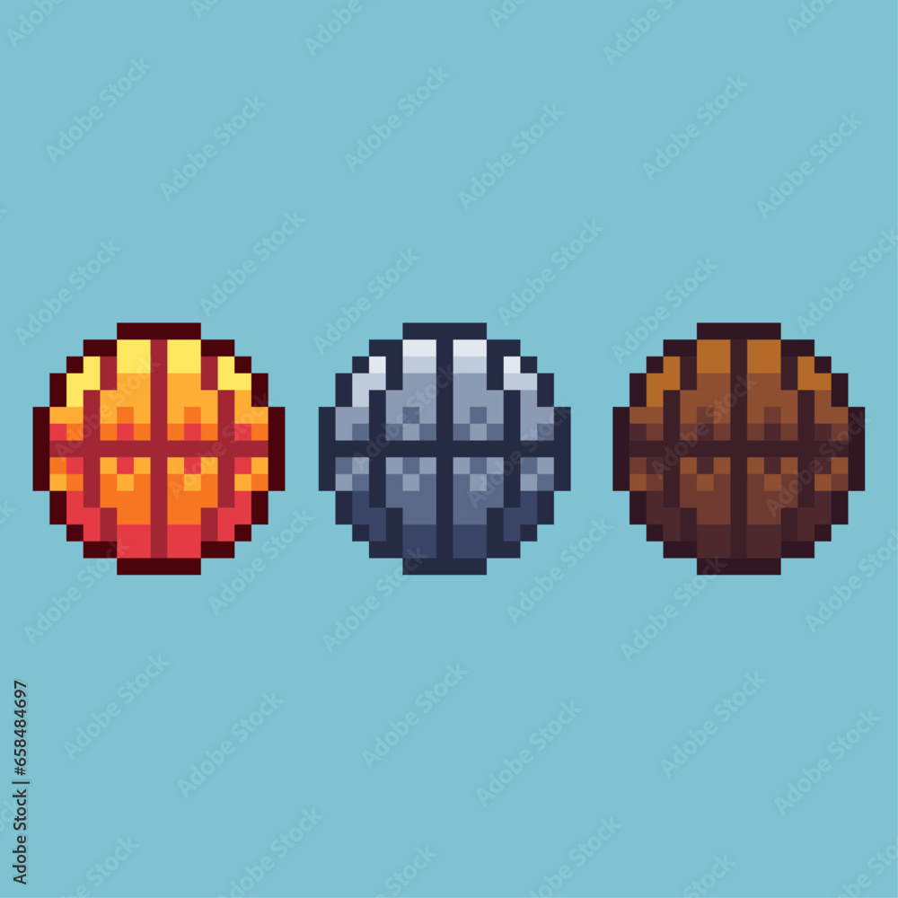 Fototapete pixel art sets of ball toy with variation color item asset. simple bits of ball on pixelated style. 