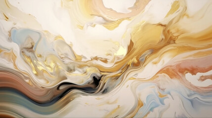 Elegant white blue and gold marble acrylic flow illustation, abstract background.
