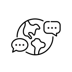 Global communication. Earth globe and chat speech bubbles. Pixel perfect, editable stroke icon