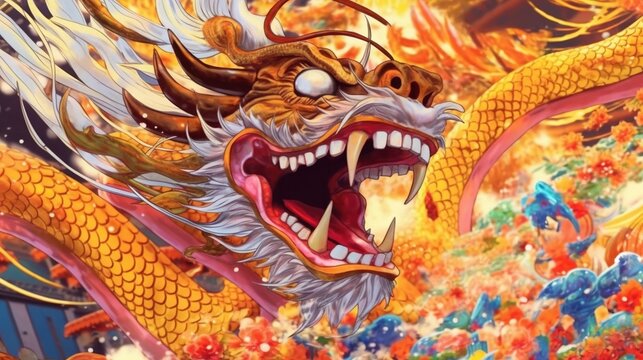 Traditional Chinese dragon dance. Fantasy concept , Illustration painting.