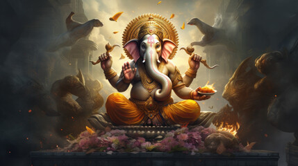 illustration of Lord Ganesha so beautiful and perfection - obrazy, fototapety, plakaty