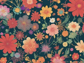 Fotobehang Playful Blooms: Abstract Floral Whimsy Background © Paper
