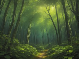 Lush Foliage Serenity: Abstract Forest Canopy Background