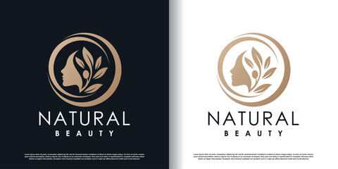 beauty women logo with creative unique concept premium vector - obrazy, fototapety, plakaty