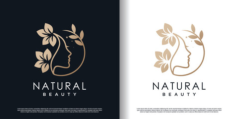 beauty women logo with creative unique concept premium vector - obrazy, fototapety, plakaty