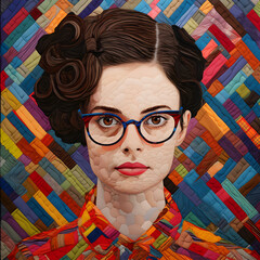 Fiber art of woman wearing glasses