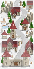 Winter landscape. Medieval theme. Vector illustration.