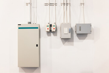 Electric control panel power supply boxs on wall background
