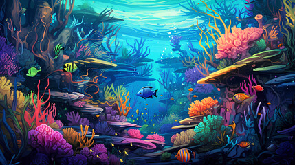 Fototapeta na wymiar illustration of A fantastical underwater world
