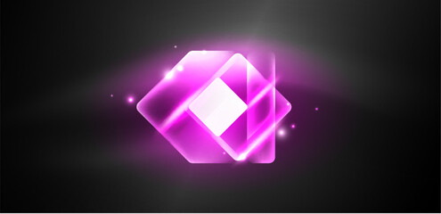 Neon speed arrow and line shapes background. Hi-tech concept with shiny backdrop. Bright flare light effect in the dark