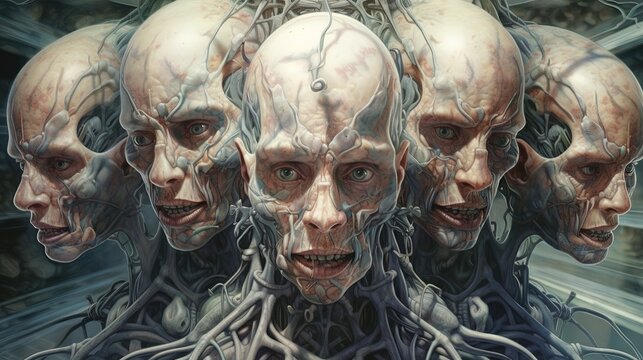 A group of cyborg mutants. Fantasy concept , Illustration painting.