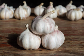 Garlic for cooking food on wood table