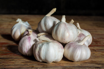 Garlic for cooking food on wood table