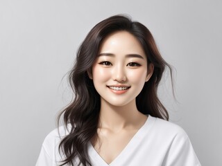 Obraz premium Young Asian Woman's Confident Portrait,Portrait of a Happy Woman,Captivating Smile: Portrait of a Young and Joyful Woman Gazing into the Camera