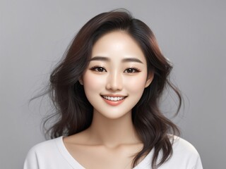 Fototapeta premium Young Asian Woman's Confident Portrait,Portrait of a Happy Woman,Captivating Smile: Portrait of a Young and Joyful Woman Gazing into the Camera