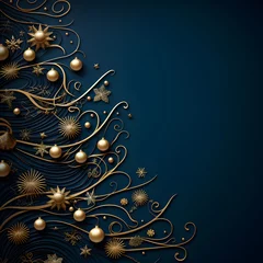 Foto op Plexiglas Very Elegant Christmas Themed Design Illustration over Dark Blue Background with Gold Accents © CSABA
