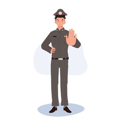 Thai Police Officer with STOP Hand Sign. Traffic Control Symbol