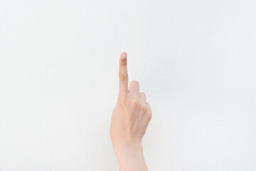 Women showing finger on white background.Counting number nine.
