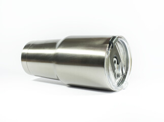 Silver water bottle isolated on white background