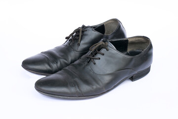 Men's black leather shoes isolated on white background