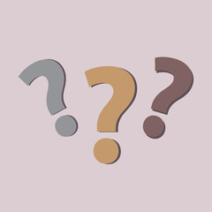 colored question mark. question mark illustration. pink background. yellow, grey and brown icons. vector for questions, doubts, interrogation, research, questioning