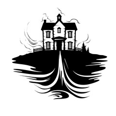 Silhouette haunted house, castle , Halloween, vector, Line art, illustration, black