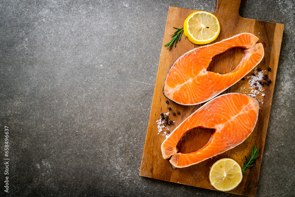 Wall mural fresh raw salmon fillet steak